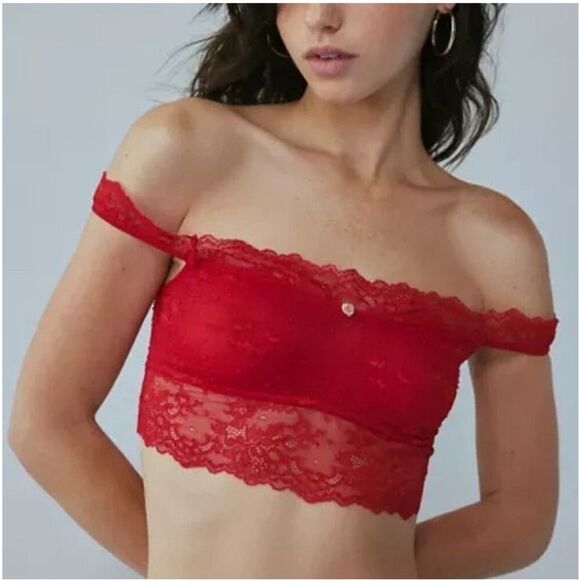 NWT Out From Under Red Lace Floral Bra Top / Bralette Off The Shoulder Size XL - Picture 1 of 16